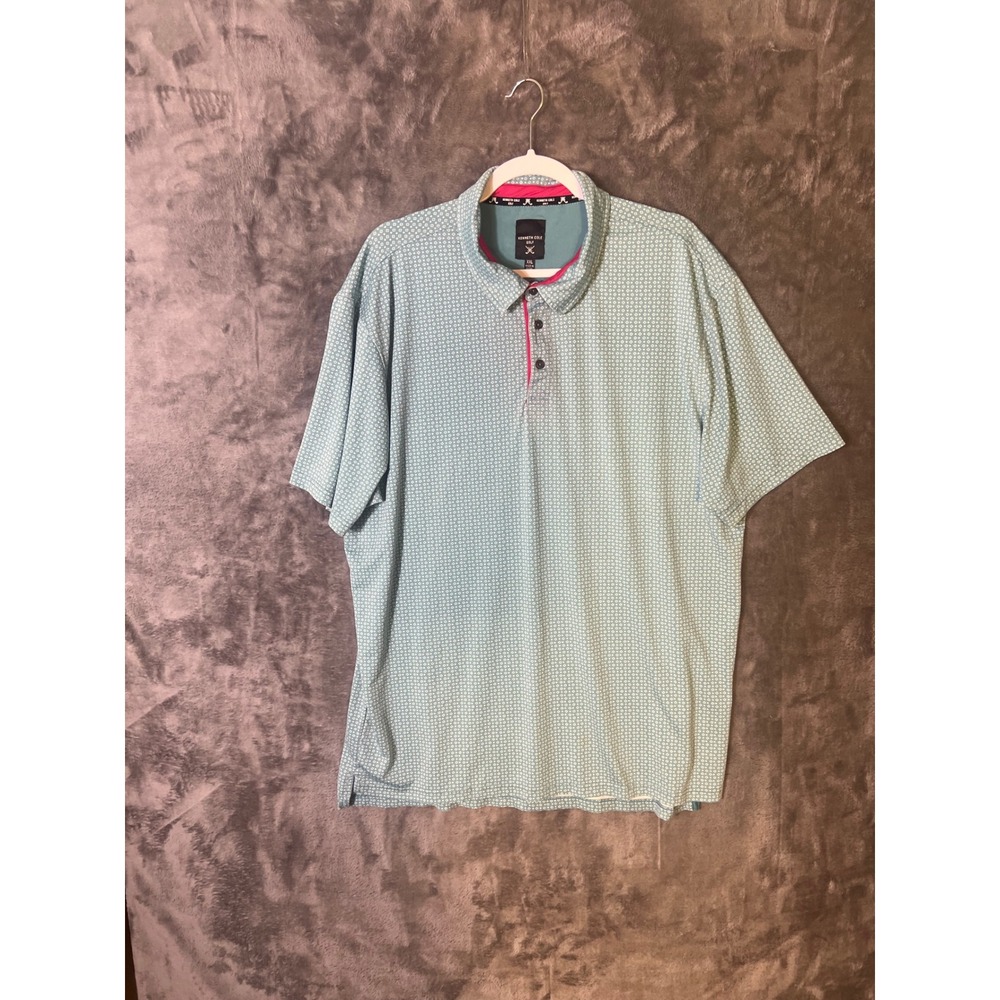 Kenneth Cole Golf Mens XXL Blue Diamond Geometric Print Polo Shirt Pink Trim